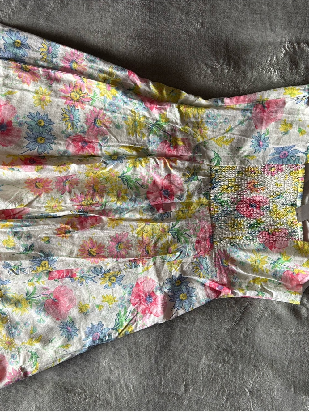 GAP Smocked Midi Dress in White with Yellow, Blue, Green & Pink Floral - Picture 2 of 3